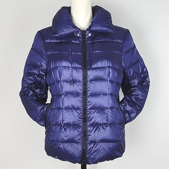Zara Woman Down Puffer Jacket Electric Purple Roll Up Hood Size Large - Picture 4 of 16